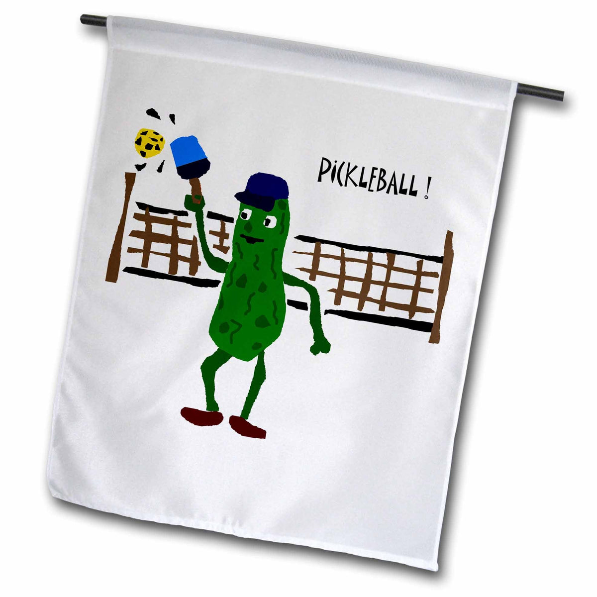 3dRose All Smiles Art Sports and Hobbies - Funny Pickleball Pickle Playing Pickleball - Flags (fl_200114)