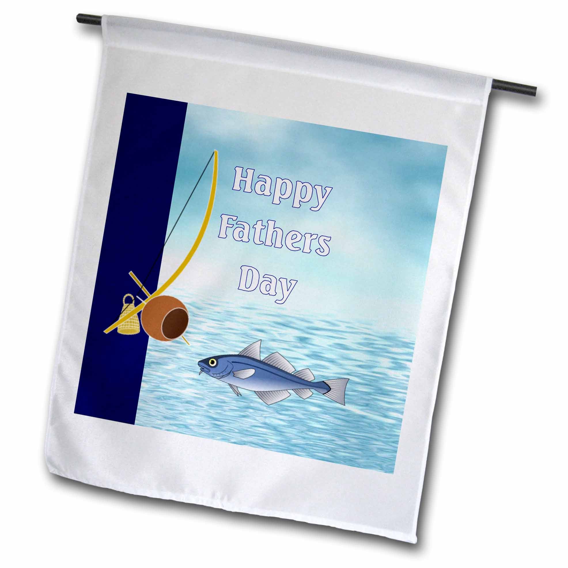 3dRose Florene - Fathers Day Special Designs - Print of Happy Fathers Day with Fishing Pole and Water - Flags (fl_204982)