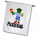 3dRose All Smiles Art Sports and Hobbies - Funny Green Pickle Holding Pickleball Paddle and Ball - Flags (fl_216722)