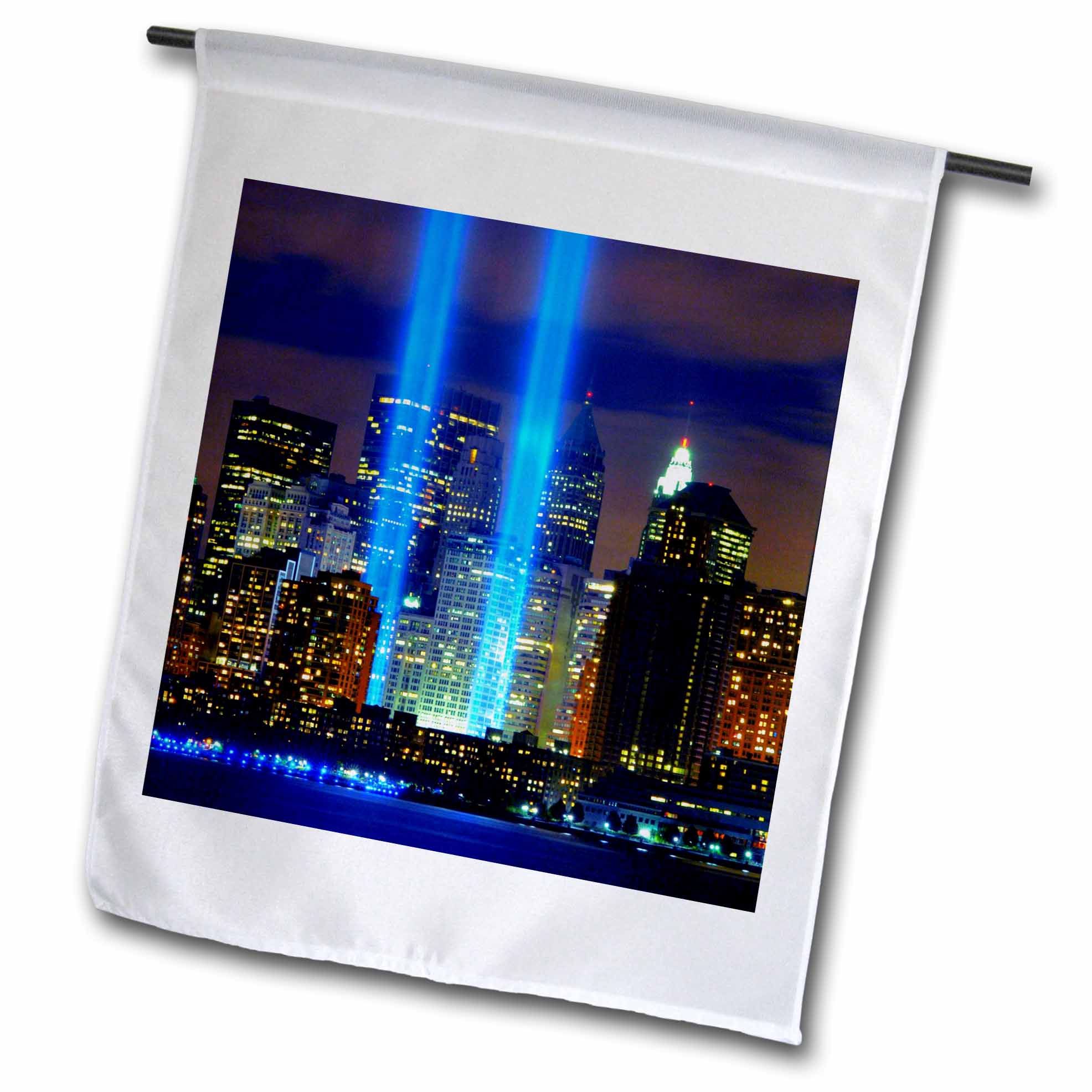 3dRose Spiritual Awakenings Memorials - Beautiful Photograph of The Twin Towers 911 Memorial Lights Never Forget - Flags (fl_61470)