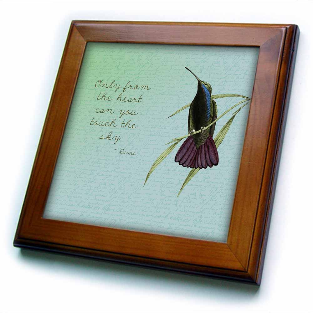 3dRose PS Inspirations - Hummingbird Vintage with Rumi Quote Inspirational Art - Framed Tiles (ft_130624)