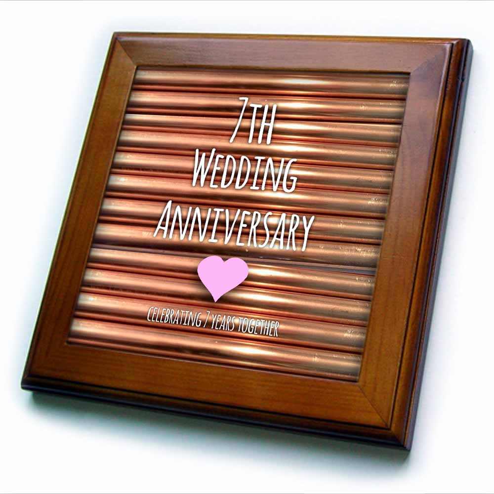 3dRose InspirationzStore Occasions - 7th Wedding Anniversary Gift - Copper Celebrating 7 Years Together - Seventh Anniversaries Seven - Framed Tiles (ft_154436)