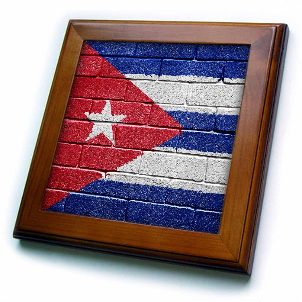 3dRose Carsten Reisinger Illustrations - National flag of Cuba painted onto a brick wall Cuban - Framed Tiles (ft_155213)
