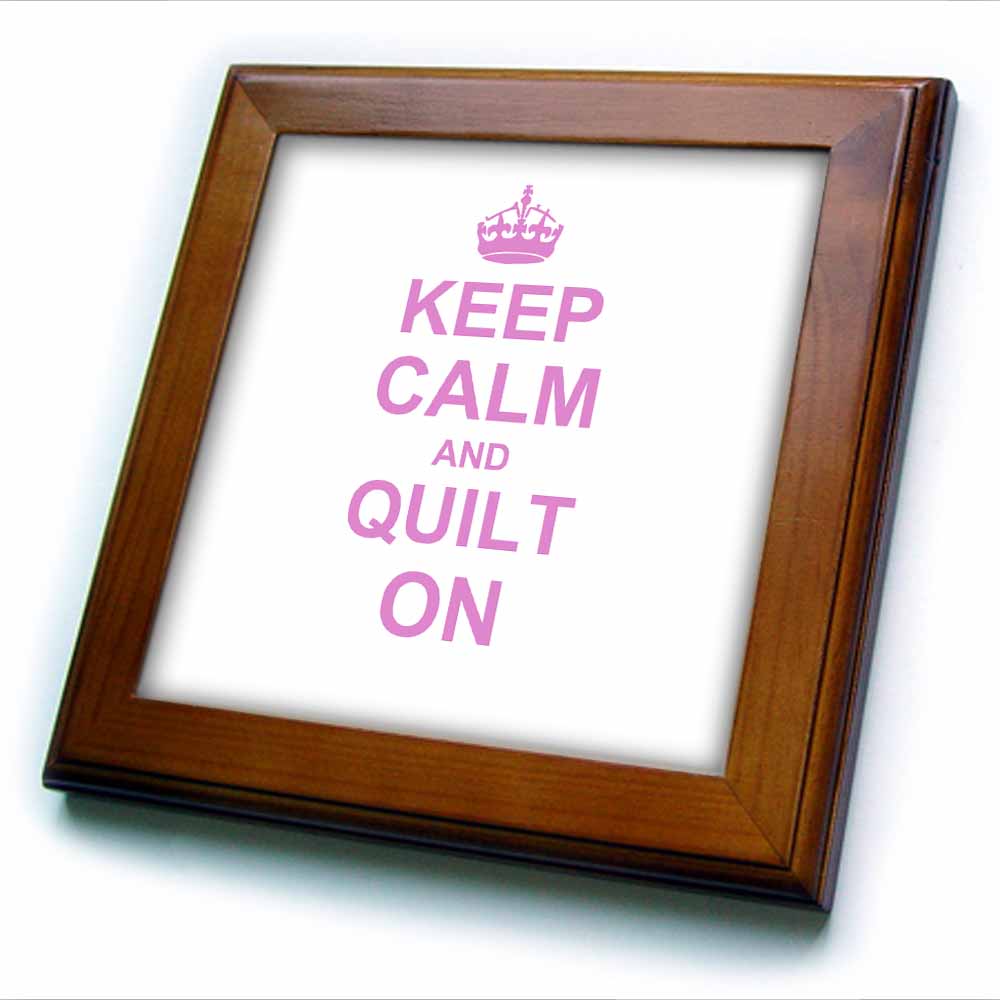 3dRose InspirationzStore Typography - Keep Calm and Quilt on - Carry on Quilting - Quilter Gifts - Pink Fun Funny Humor Humorous - Framed Tiles (ft_157760)