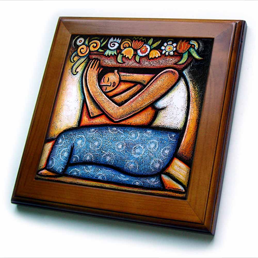 3dRose Paul Honatke Designs Prints - Flower Girl Mexican Art Colorful - Framed Tiles (ft_21129)