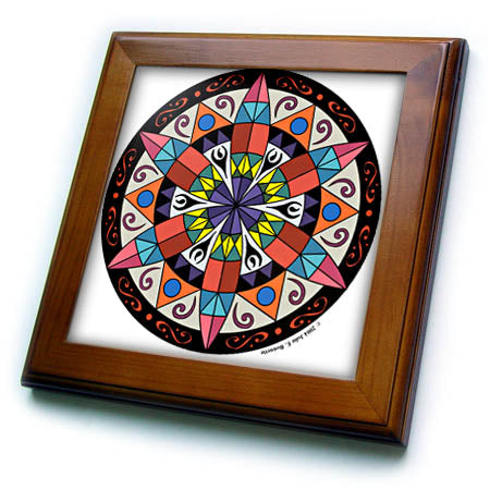 3dRose Art of Jolie E Bonnette Misc Designs - Hex Sign 1 Pennsylvania Dutch Luck Protection Symbol - Framed Tiles (ft_23186)