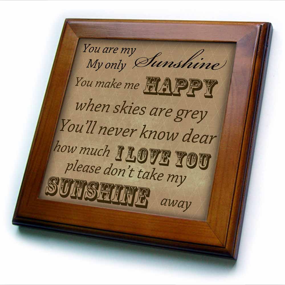 3dRose PS Vintage - You are My Sunshine in Brown- Word Art- Vintage Song - Framed Tiles (ft_79152)
