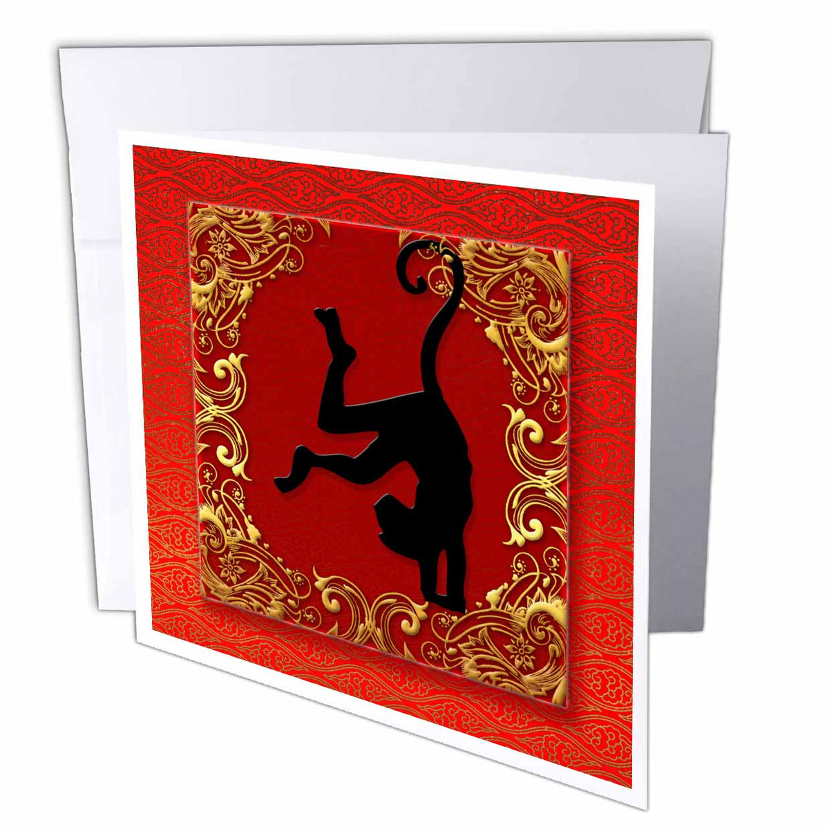 3dRose Doreen Erhardt New Year Collection - Chinese Zodiac Year of the Monkey Chinese New Year Red, Gold and Black - Greeting Cards (gc_101848)