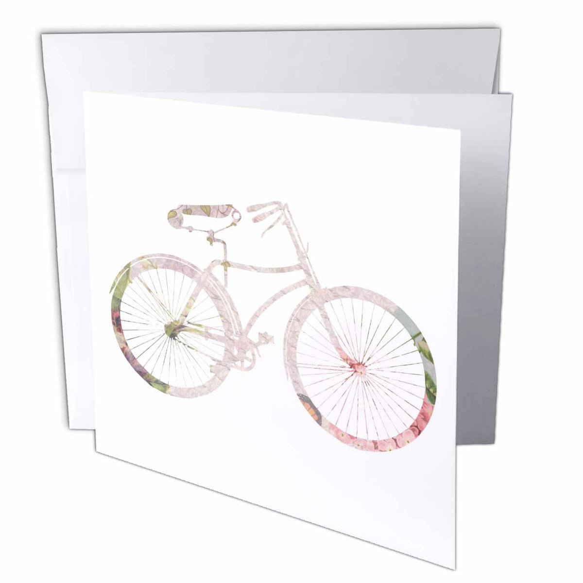 3dRose InspirationzStore Bicycles - Pink girly bicycle design - floral shabby chic bike on white - stylish pastel country rustic flowery - Greeting Cards (gc_112854)