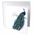 InspirationzStore Vintage Art - Vintage peacock art - blue and green elegant stylish bird on branch beautiful tail feathers - white - Greeting Cards
