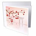 3dRose Dooni Designs Oriental Inspired Designs - Beautiful Japanese Sakura Red Cherry Blossoms Branching Reflecting Over Water - Greeting Cards (gc_116168)