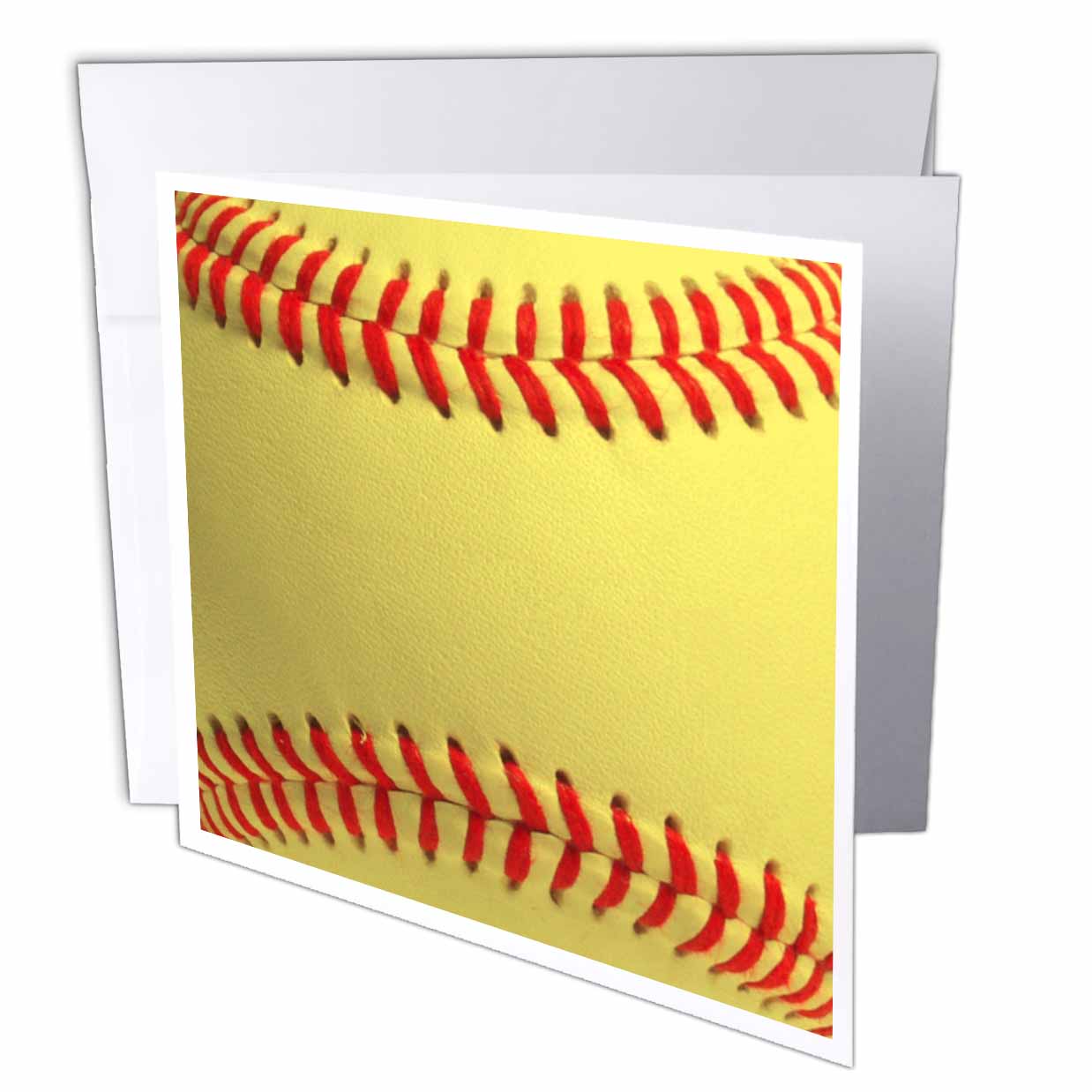 3dRose InspirationzStore Sports - Softball close-up photography print - yellow and red soft ball for sporty sport fans team players - Greeting Cards (gc_120271)