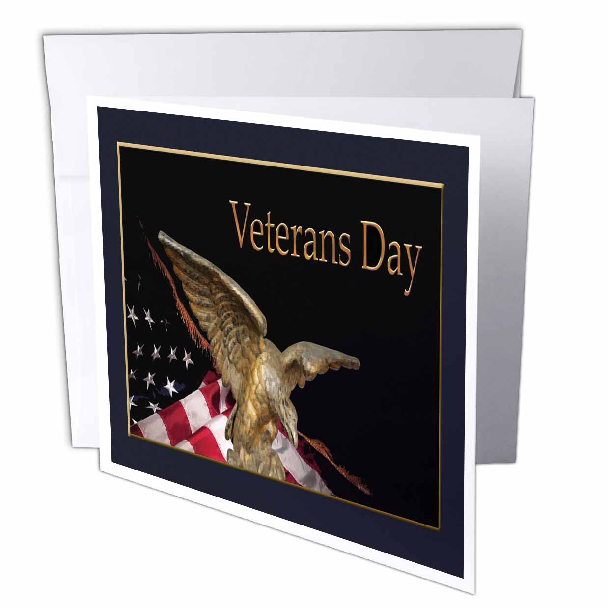 3dRose Beverly Turner Design - Veterans Day, Soaring Eagle with American Flag - Greeting Cards (gc_12181)