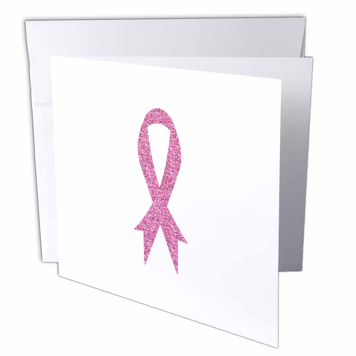 3dRose PS Inspirations - Glitter Pink Ribbon Breast Cancer Awareness - Greeting Cards (gc_123727)