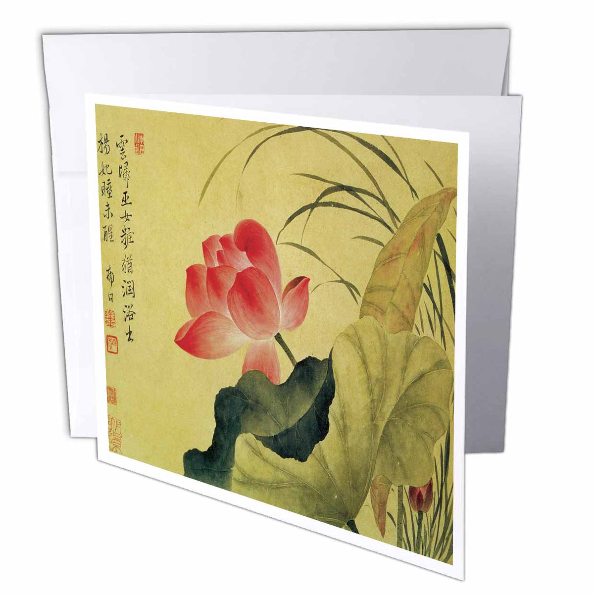 3dRose BLN Flower Paintings Fine Art Collection - Lotus Flower by Yun Shouping Japanese Art - Greeting Cards (gc_126518)