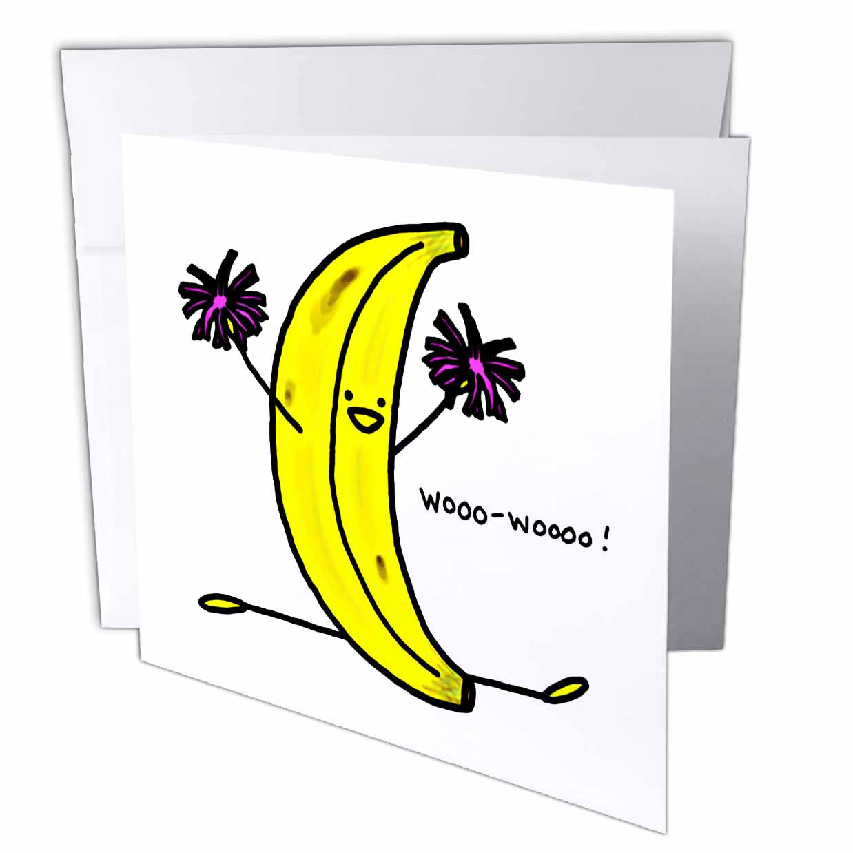 3dRose Sandy Mertens Food Designs - Cartoon of Cheering Banana - Greeting Cards (gc_130772)