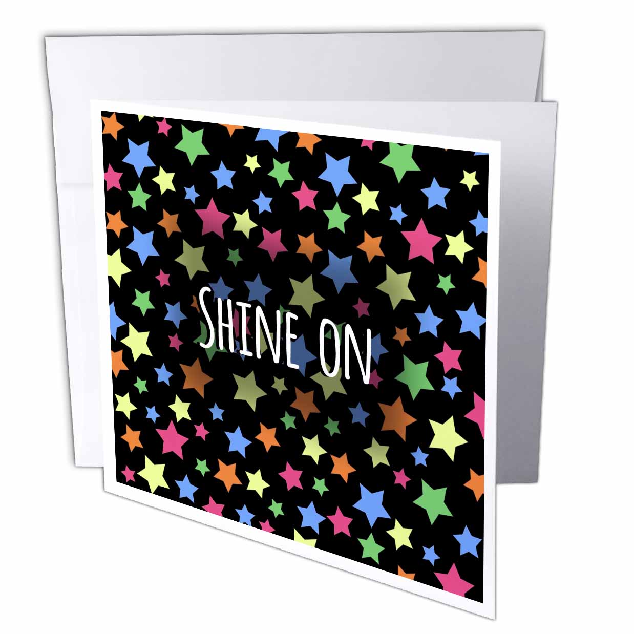 3dRose InspirationzStore Inspirational Quotes - Shine on - inspiring sayings colorful stars - motivational words - Greeting Cards (gc_151367)