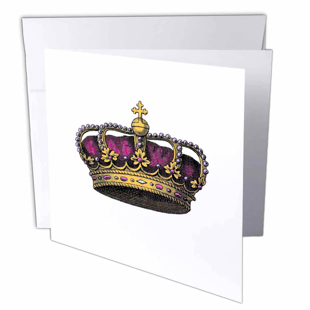 InspirationzStore Vintage Art - Pink girly Crown - Vintage art - royalty - royal gold queen or princess crown with pearls and cross - Greeting Cards