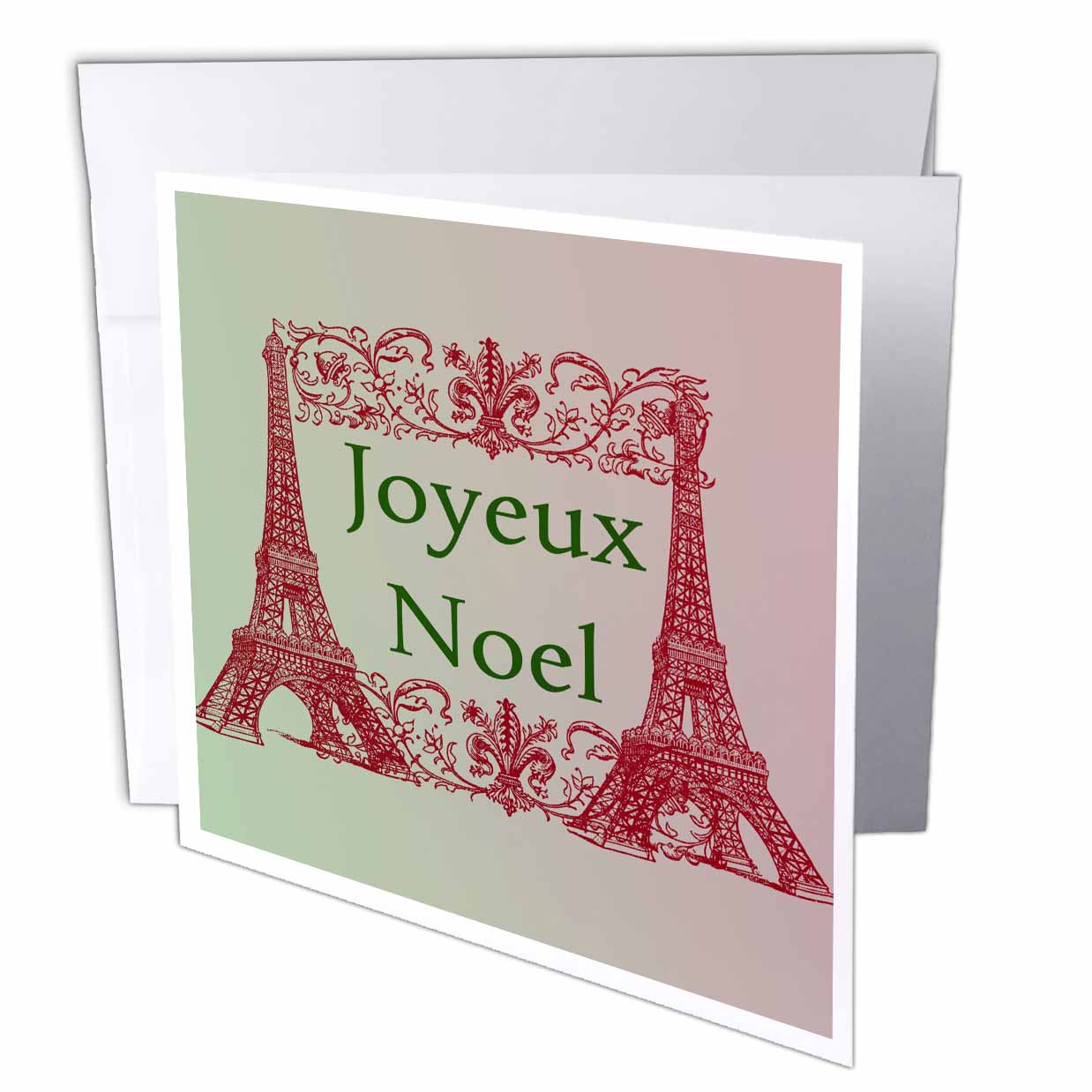 3dRose PS Christmas - Joyeux Noel Eiffel Towers french Merry Christmas - Greeting Cards (gc_152141)
