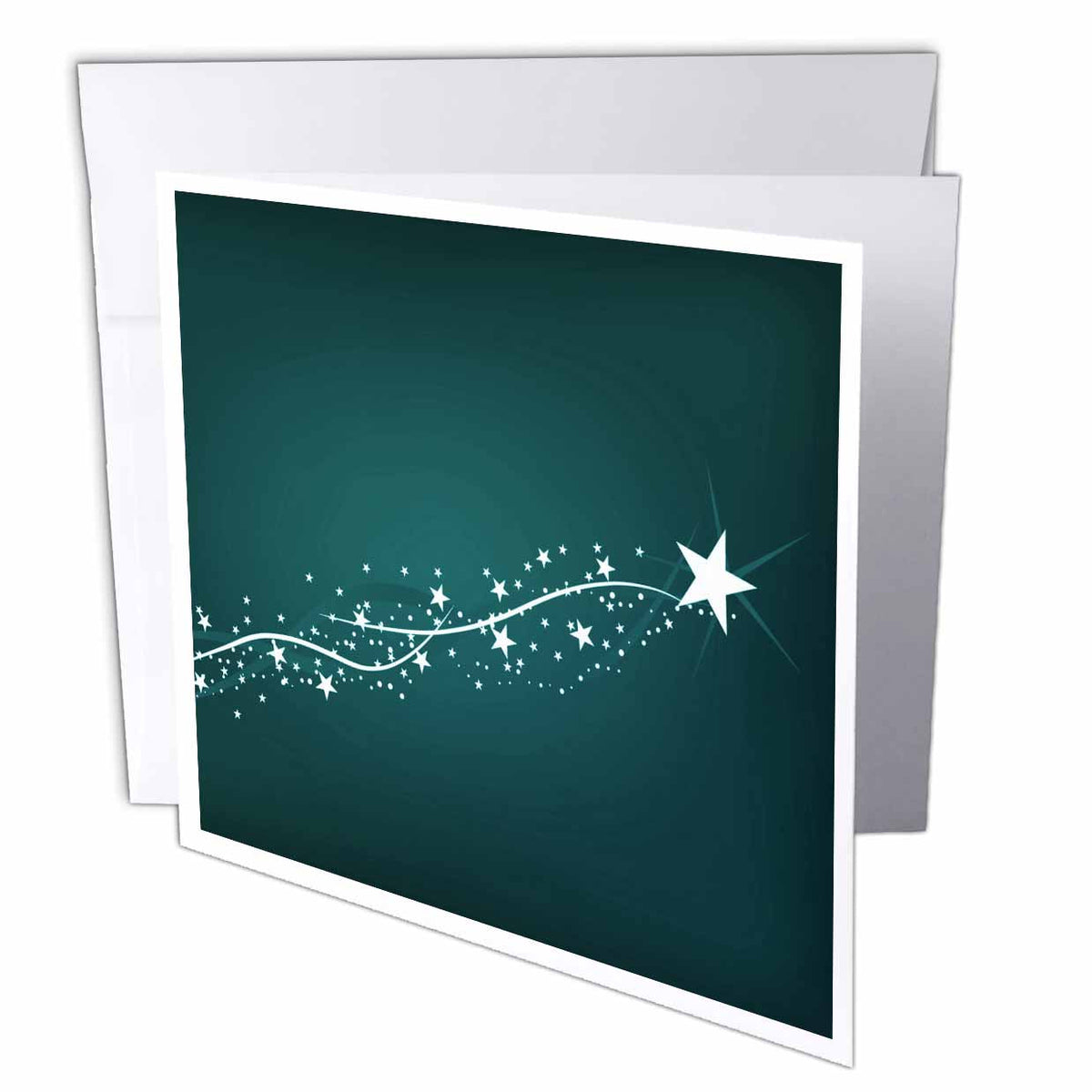 3dRose Anne Marie Baugh Stars - Pretty White Shooting Star On A Deep Turquoise Background - Greeting Cards (gc_152862)