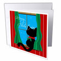 3dRose Charlyn Woodruff - CW Designs Holidays – Christmas - Merry Christmas – Cute Black Cat in Snowy Window - Greeting Cards (gc_155257)