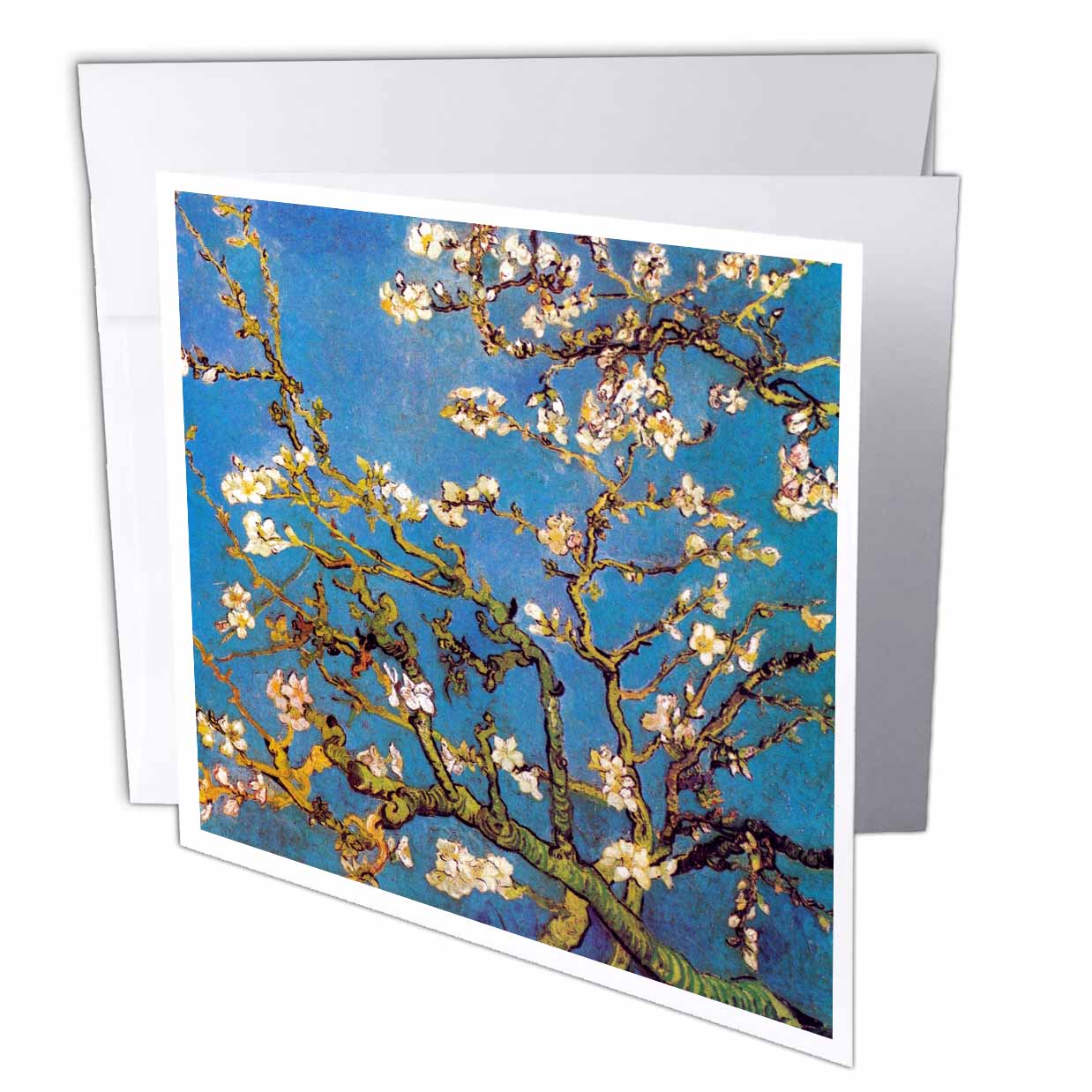 InspirationzStore Vintage Art - Almond Blossoms by Vincent van Gogh 1890 - famous fine art by masters white flower branches on blue - Greeting Cards