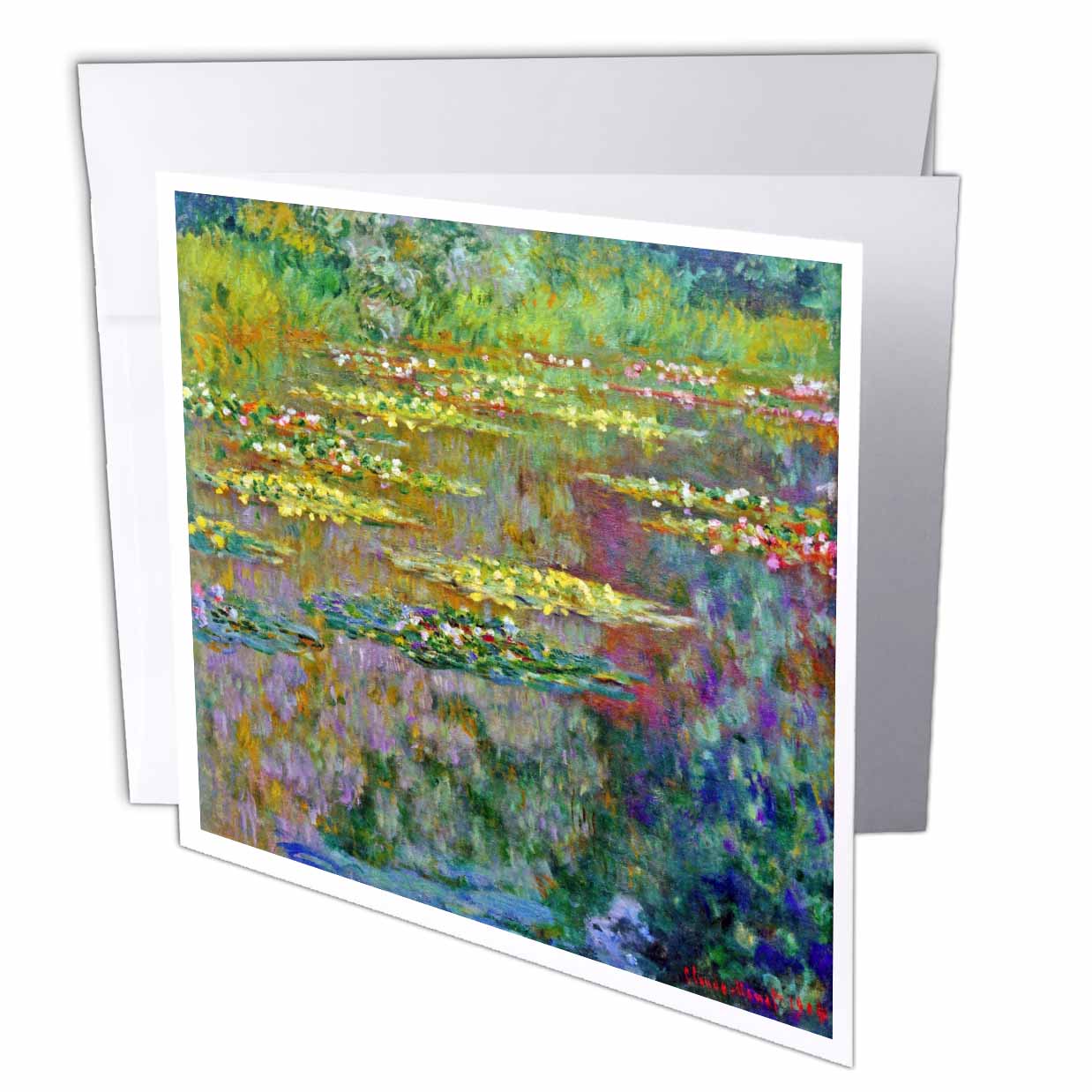 3dRose InspirationzStore Vintage Art - Water lilies by impressionist artist Claude Monet - waterlilies on lake famous nature impressionism - Greeting Cards (gc_155656)