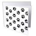 3dRose InspirationzStore Pet Designs - Paw Print Pattern - Black Pawprints on White - Cute Cartoon Animal eg Dog or cat Footprints - Greeting Cards (gc_161521)