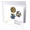 3dRose InspirationzStore Occasions - Happy 100th Birthday - Modern stylish floral Balloons. Elegant black brown blue 100 year old Bday - Greeting Cards (gc_162041)