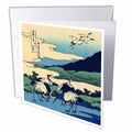3dRose InspirationzStore Vintage Art - Umegawa in Sagami Province by Hokusai - Japanese fine art - blue classic Japan ukiyoe birds cranes - Greeting Cards (gc_162565)