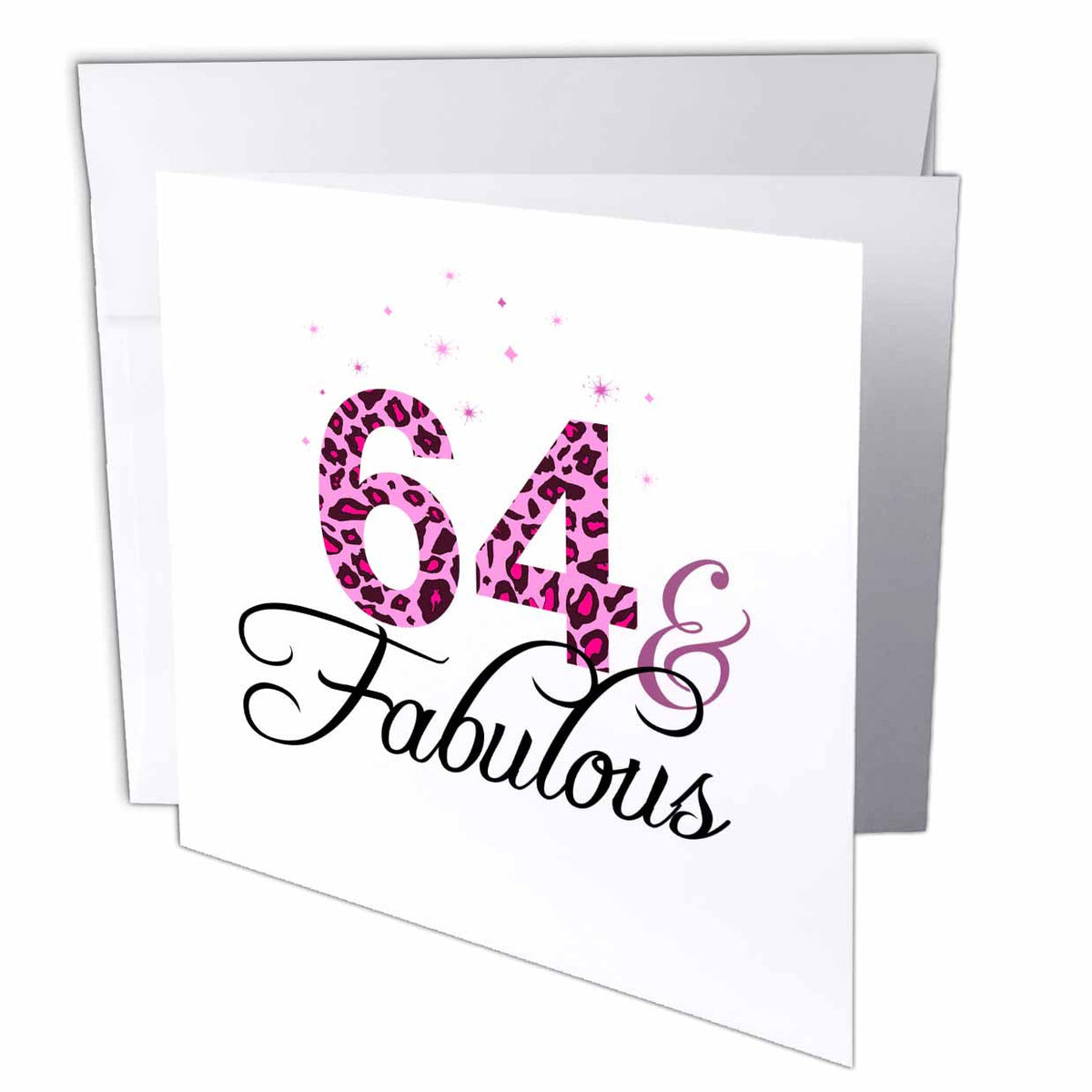 InspirationzStore Occasions - 64 and Fabulous - fun girly birthday gift - black and hot pink leopard print pattern bday diva text - Greeting Cards
