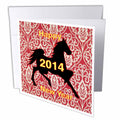 Florene Holiday - Image of Chinese New Year Horse Red Damask With Happy New Year 2014 - Greeting Cards