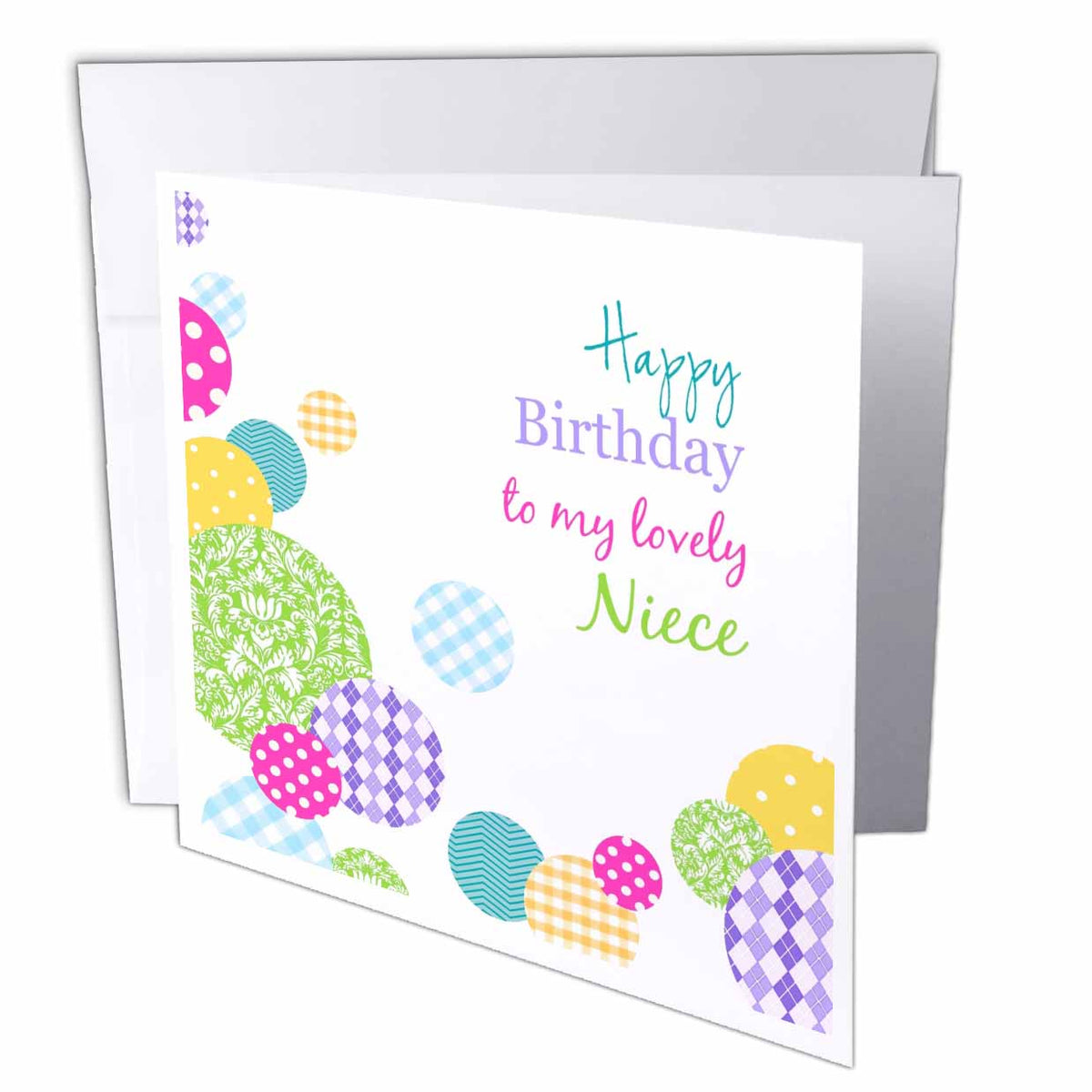 3dRose InspirationzStore Occasions - Happy Birthday my lovely Niece - modern colorful dots pattern on white - Greeting Cards (gc_165143)