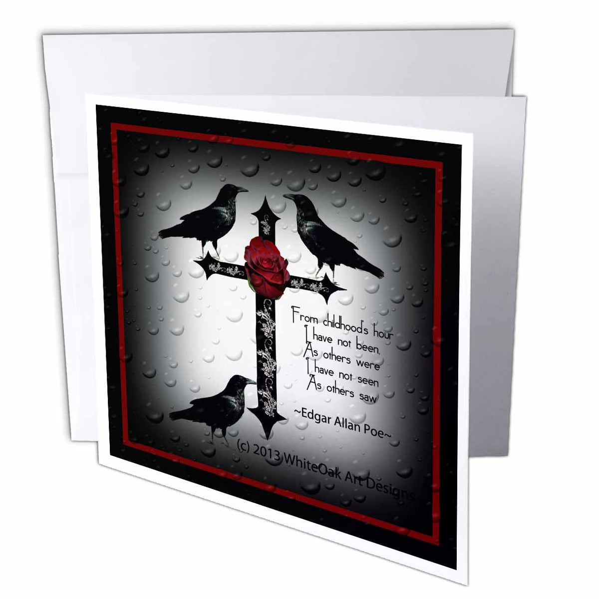3dRose ET Photography Art - A black gothic cross with designs and ravens - Greeting Cards (gc_165355)