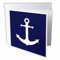 3dRose Janna Salak Designs Nautical - Navy Blue and White Nautical Anchor Design - Greeting Cards (gc_165798)