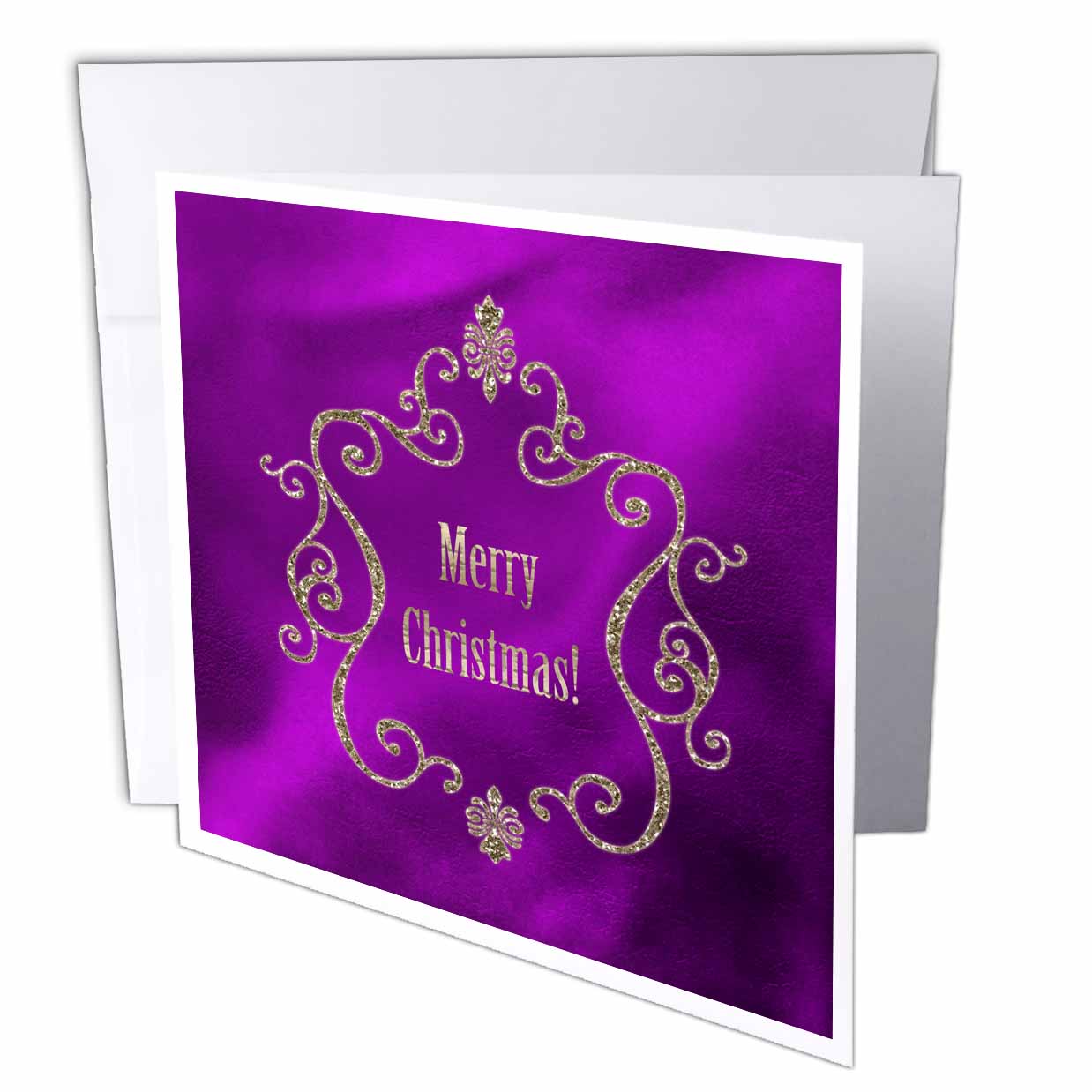 Beverly Turner Christmas Design - Elegant Gold Jewel Look Frame with Merry Christmas on Plum Purple - Greeting Cards
