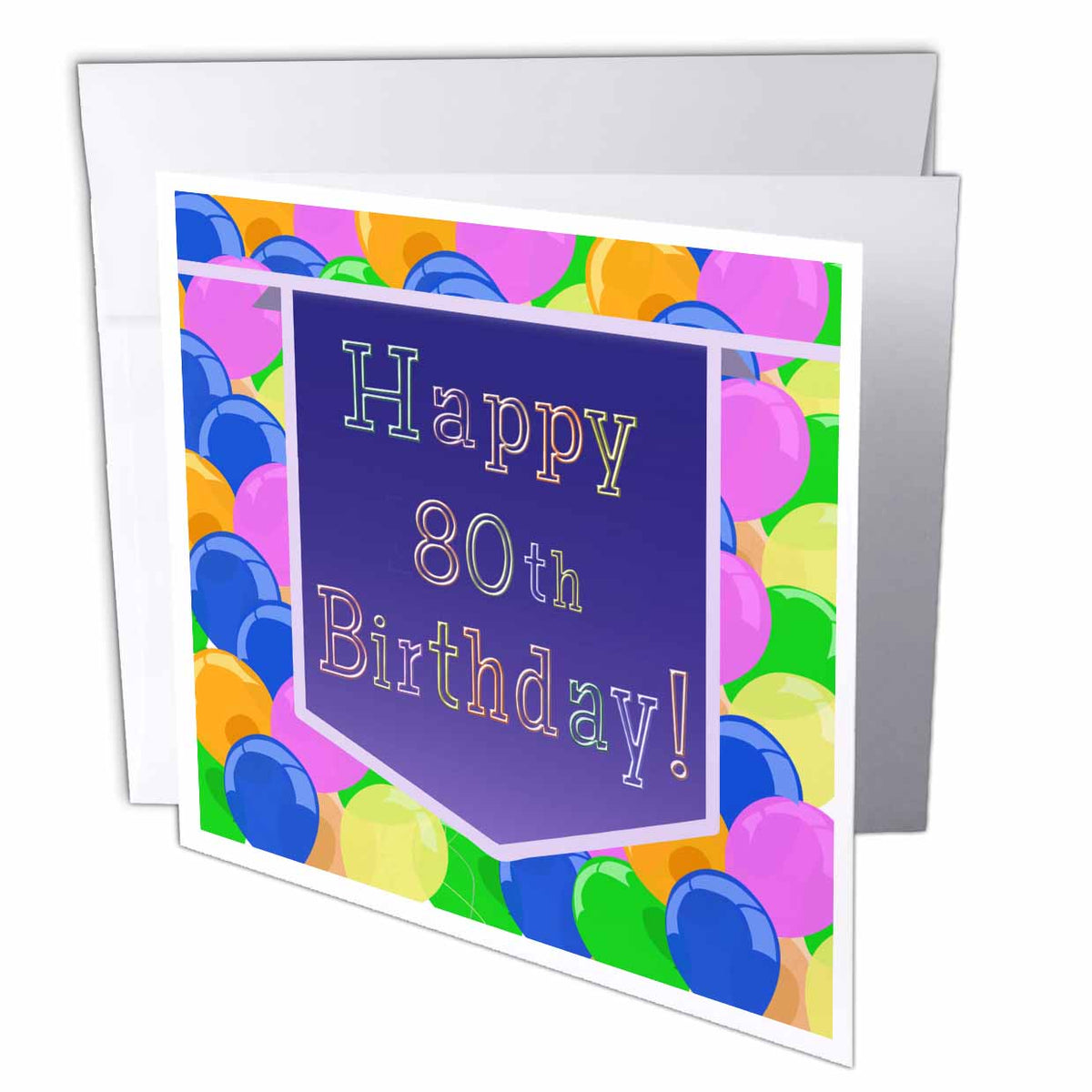 Beverly Turner Birthday Design - Balloons with Purple Banner Happy 80th Birthday - Greeting Cards