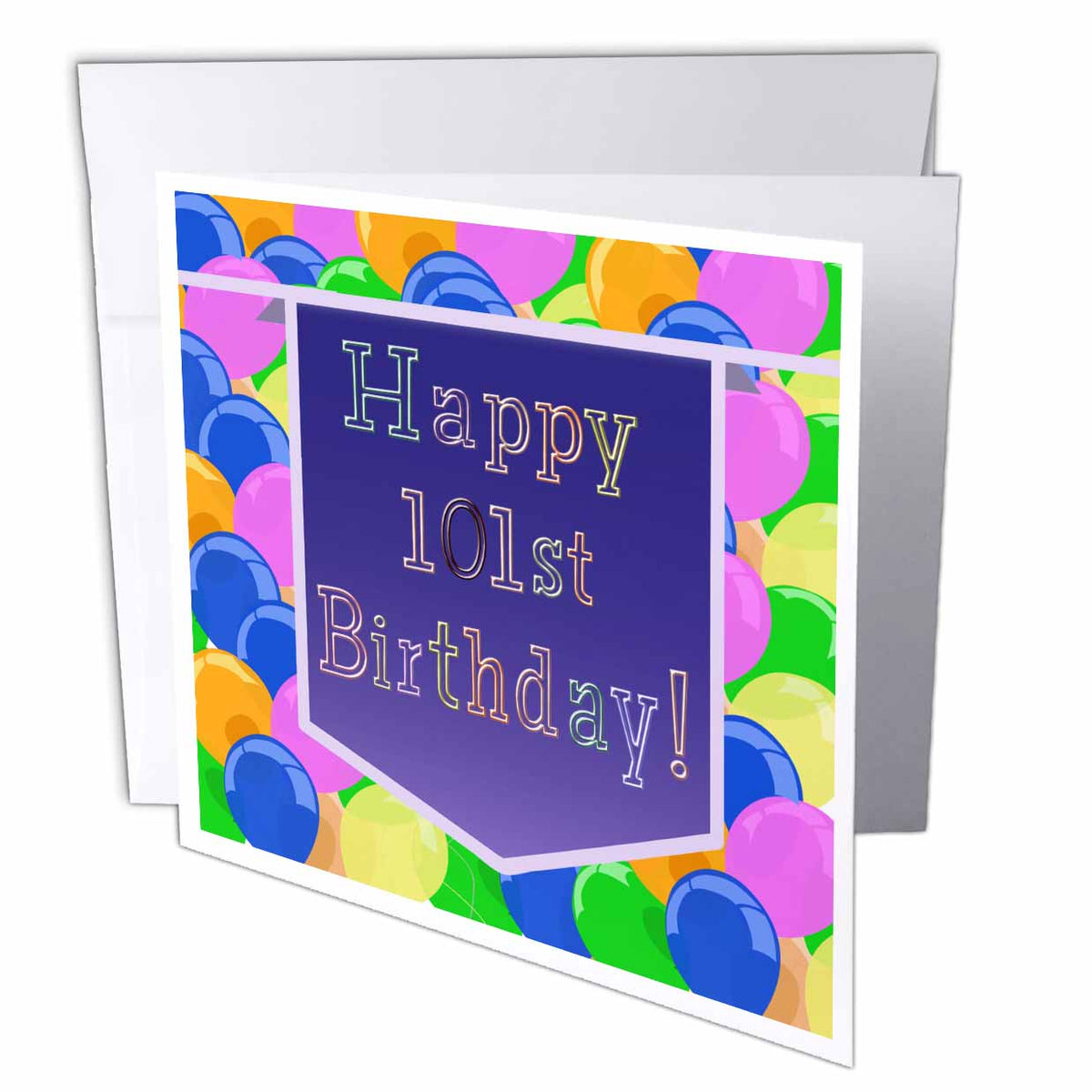 3dRose Beverly Turner Birthday Design - Balloons with Purple Banner Happy 101st Birthday - Greeting Cards (gc_174134)
