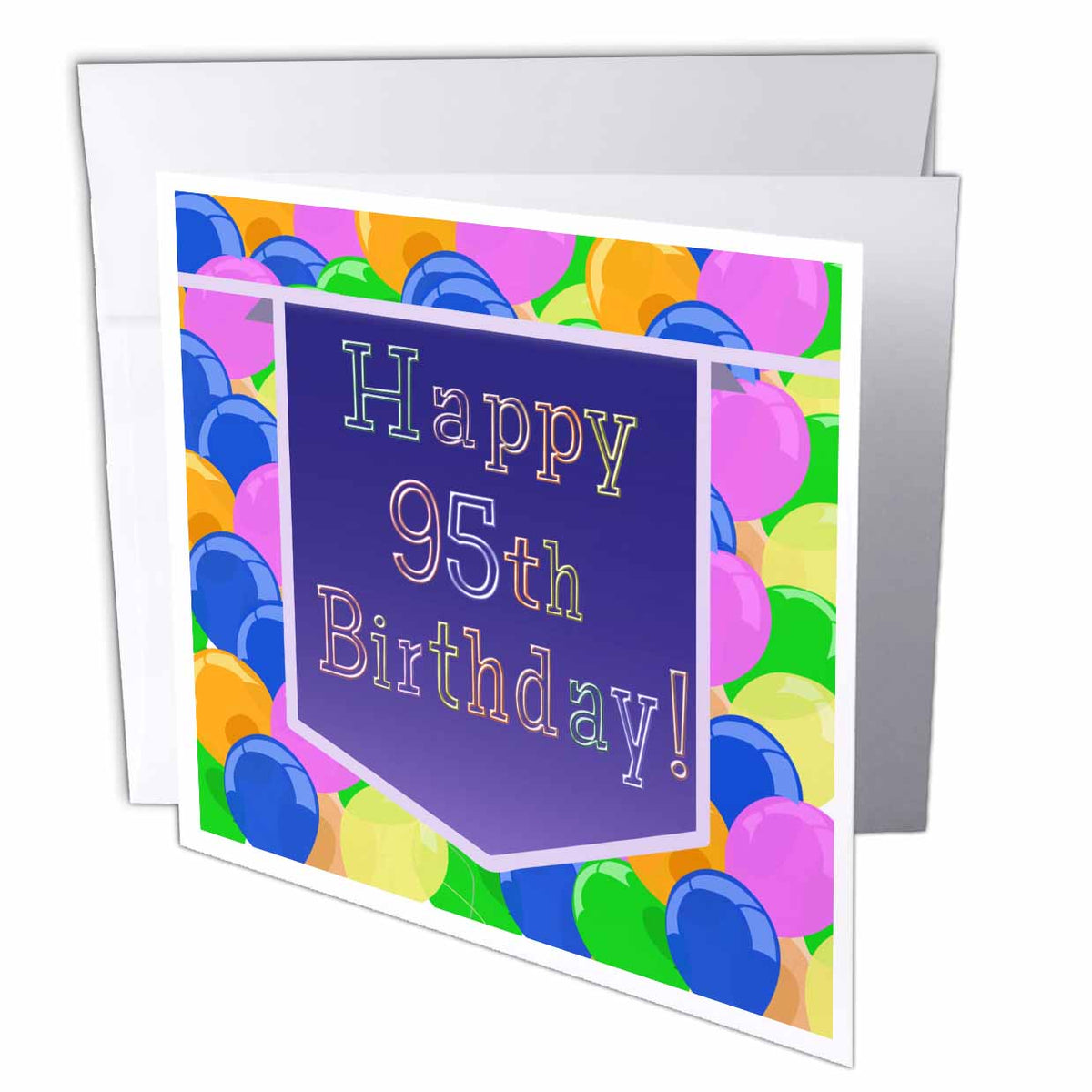 3dRose Beverly Turner Birthday Design - Balloons with Purple Banner Happy 95th Birthday - Greeting Cards (gc_174858)