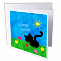 Charlyn Woodruff - CW Designs Holidays - Spring - Cute Black Kitty Cat Colorful Tulips Happy Spring - Greeting Cards