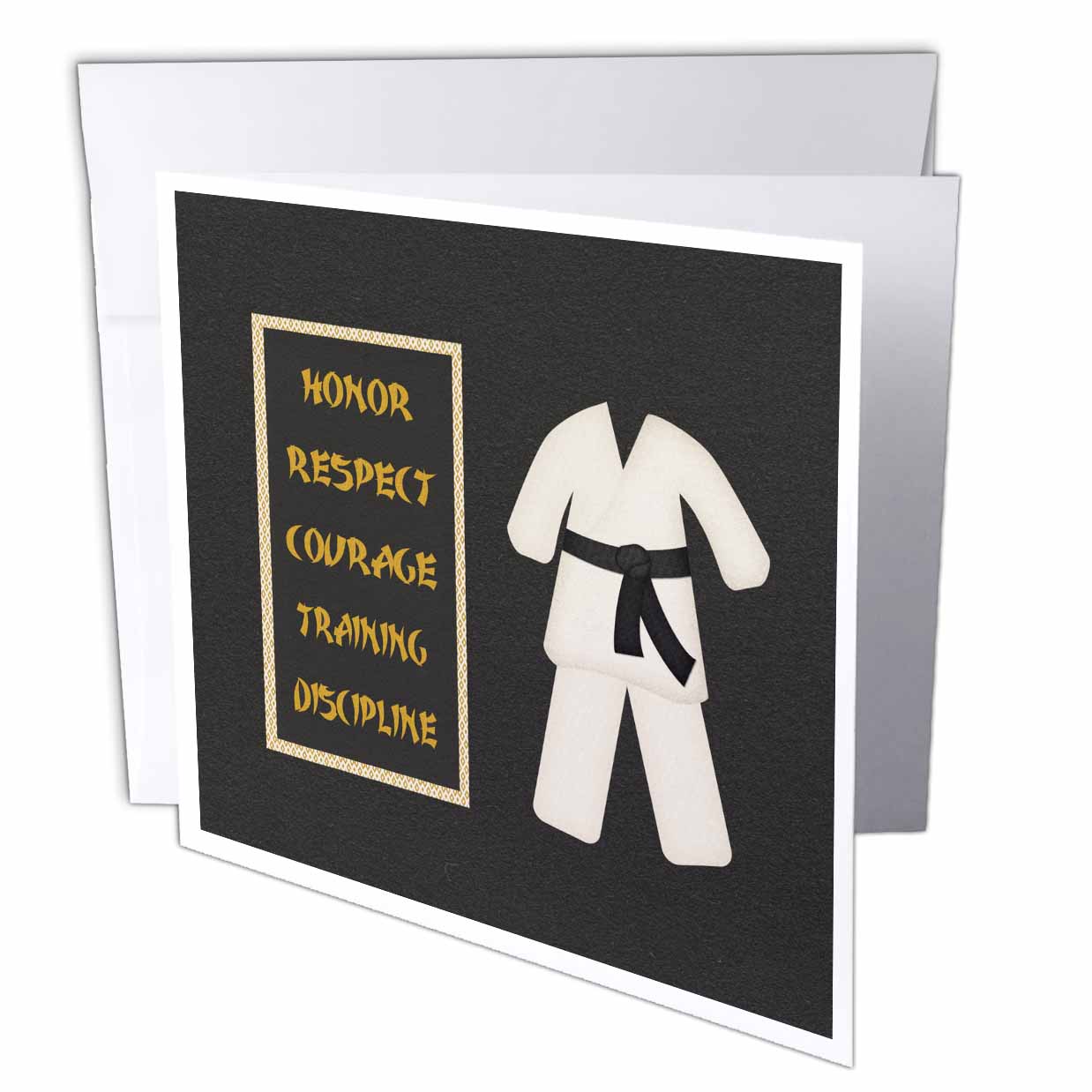Beverly Turner Sports Design - Karate Karategi Uniform Black Belt Honor Respect Courage Train Discipline - Greeting Cards