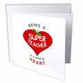 3dRose InspirationzStore Love series - Being a Super Teacher is a work of Heart - red apple - teaching gift - Greeting Cards (gc_183887)
