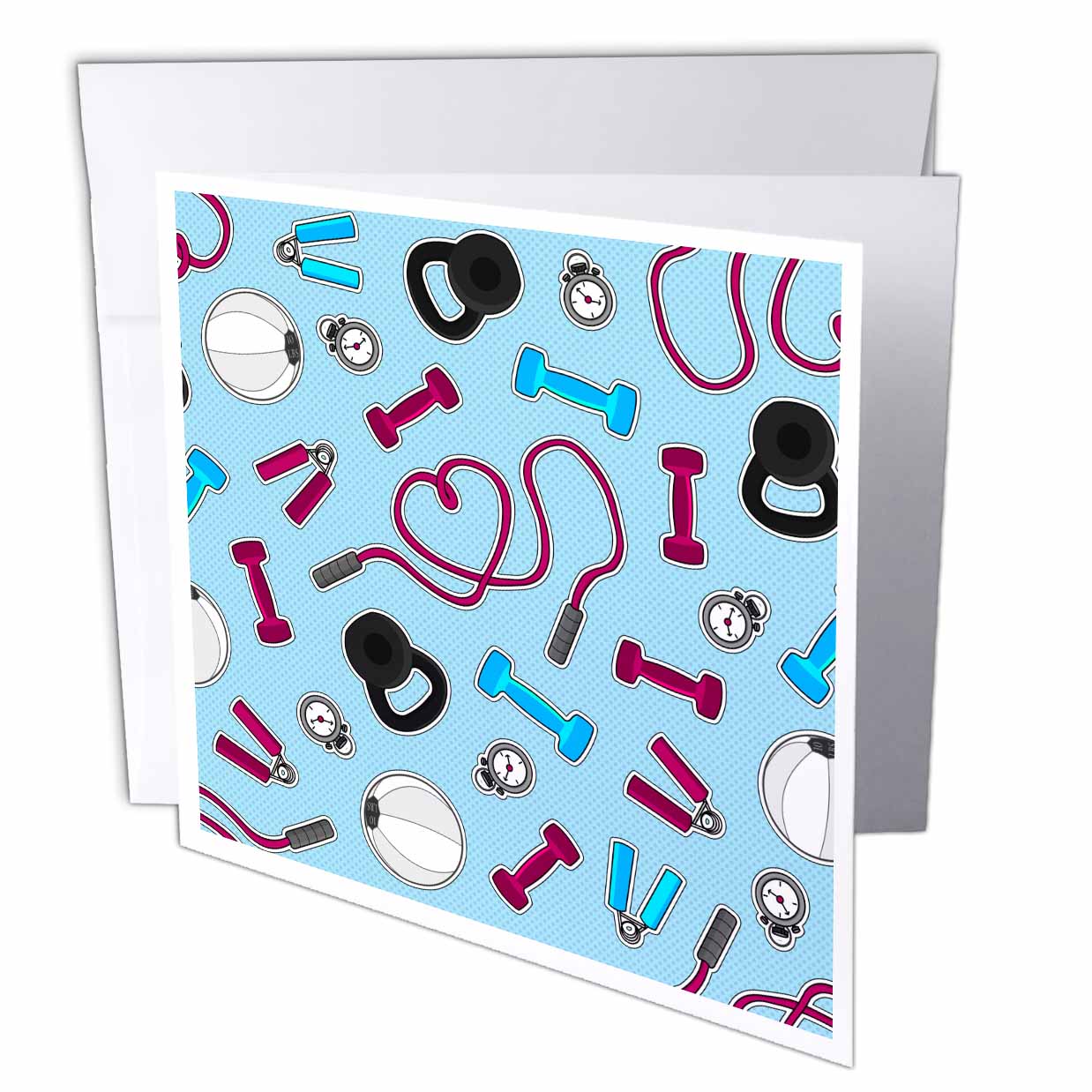 3dRose Janna Salak Designs Occupational Gifts - Fitness Love Personal Trainer Pattern Blue - Greeting Cards (gc_185464)