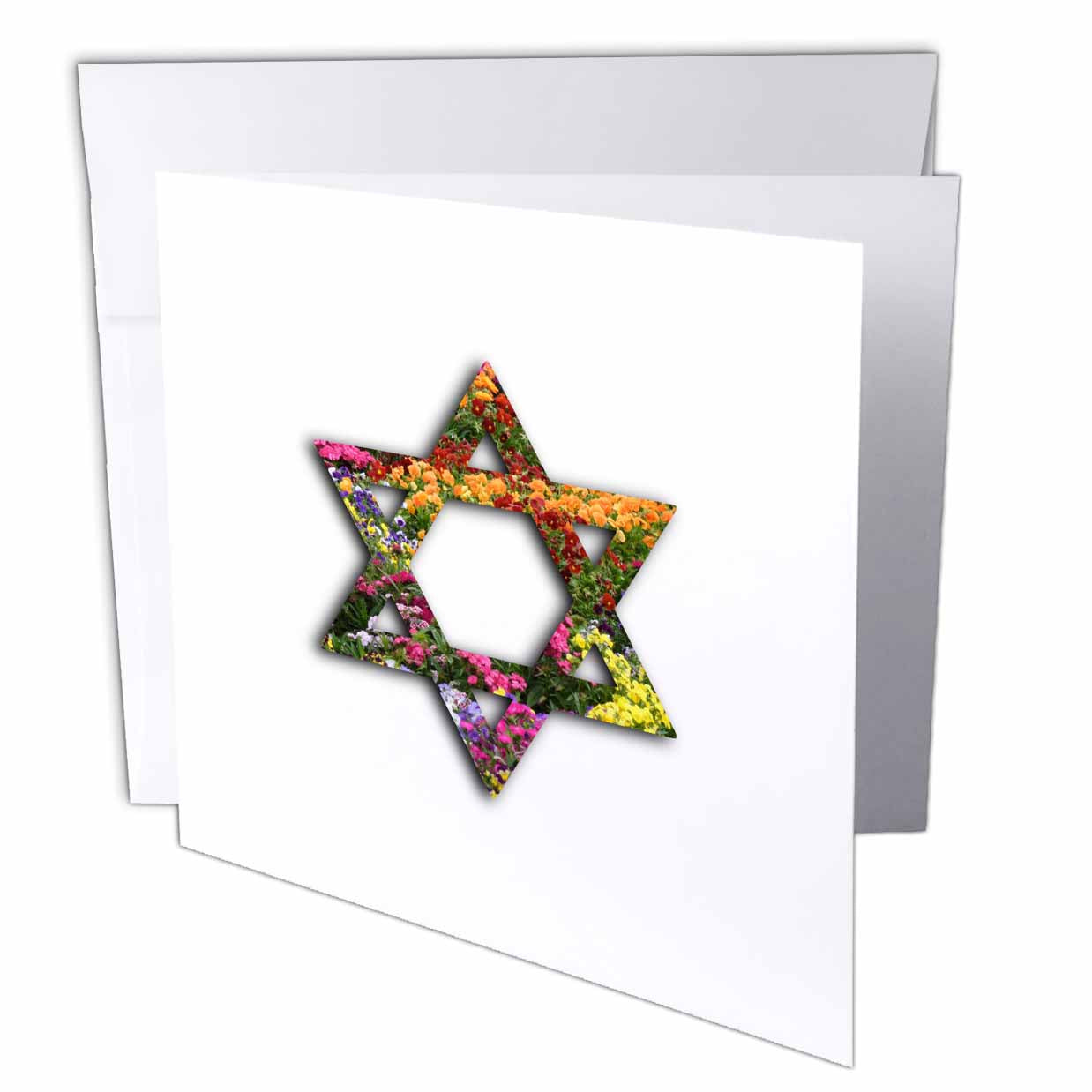 InspirationzStore Judaica - Colorful Floral Star of David. Multicolor flowers Jewish Magen David - Greeting Cards
