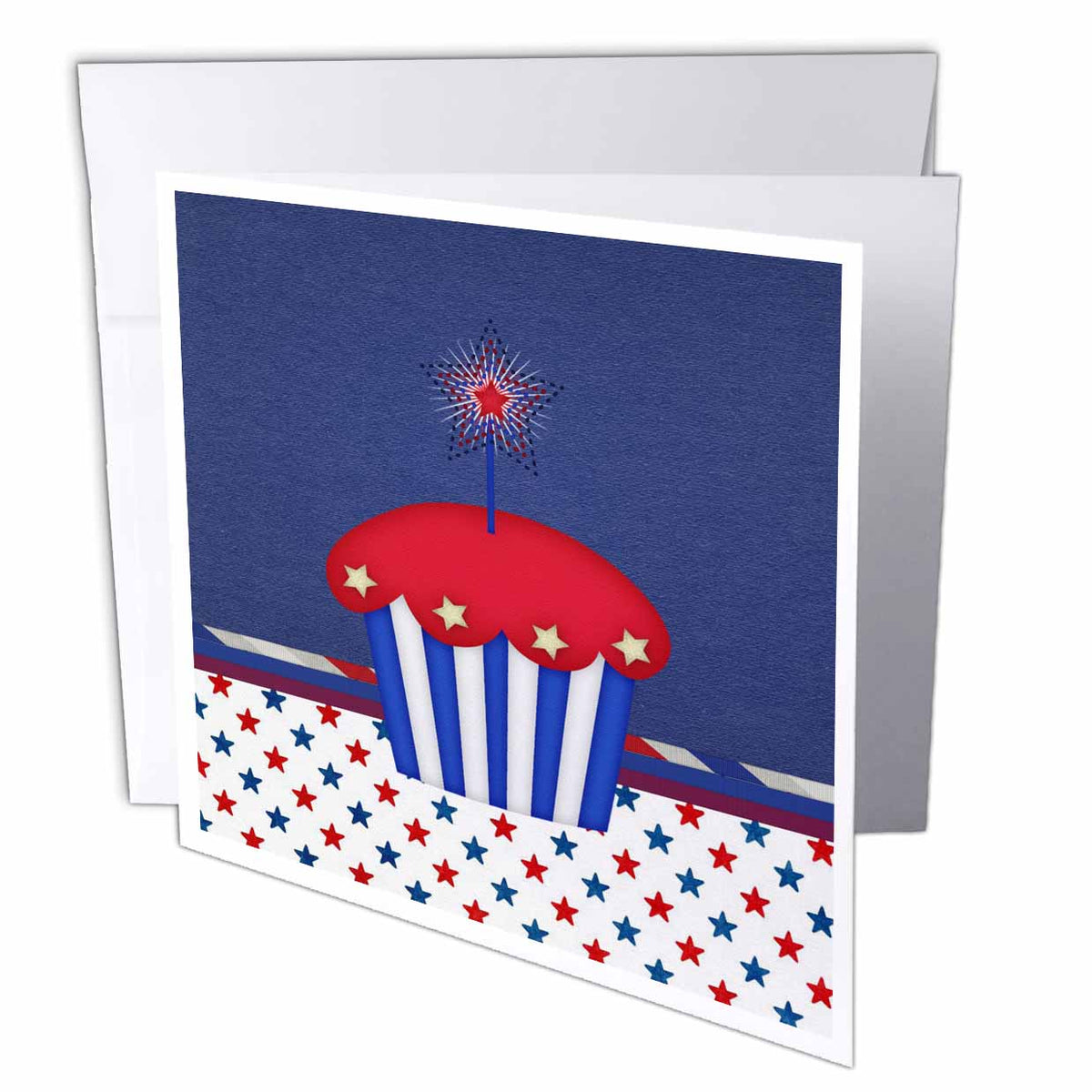 3dRose Beverly Turner Patriotic Design - Patriotic Cupcake with Star Sparkler, Red, White, and Blue - Greeting Cards (gc_192583)