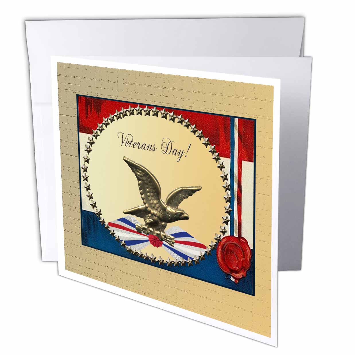 Beverly Turner Veterans Day Design - Veterans Day, Bronze Eagle with Gold Stars and Patriotic Banner - Greeting Cards