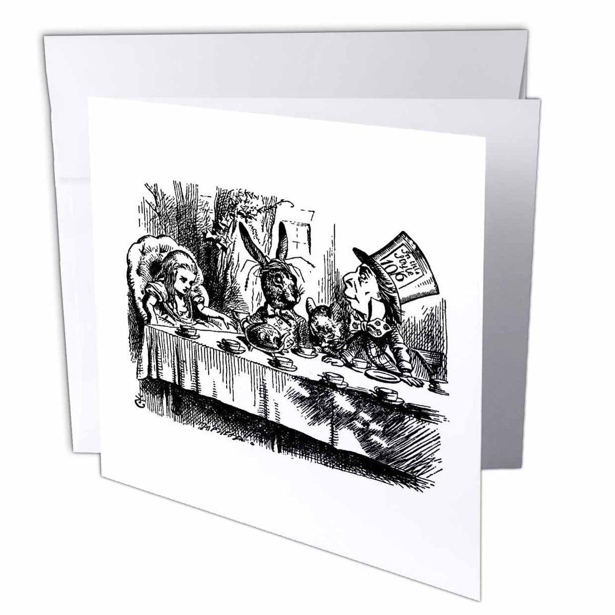 3dRose InspirationzStore Vintage Art - Mad Hatter Tea Party Illustration by John Tenniel. Alice in Wonderland - Greeting Cards (gc_193788)