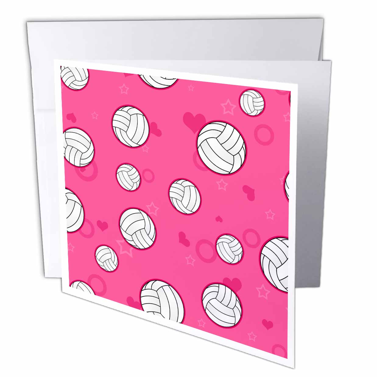 3dRose Janna Salak Designs Sports - Pink Volleyball Pattern - Greeting Cards (gc_195244)