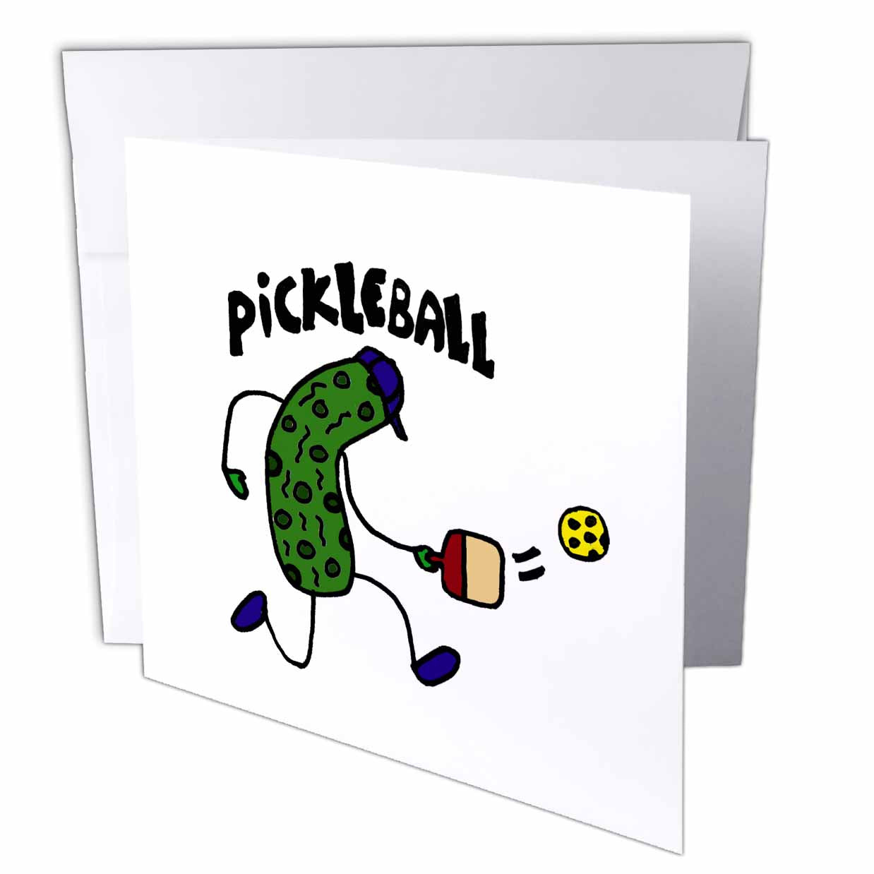 3dRose All Smiles Art Sports and Hobbies - Funny Pickle Playing Pickle Ball - Greeting Cards (gc_195269)