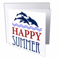 3dRose Anne Marie Baugh - Summer - Blue Swimming Dolphins With The Words Happy Summer - Greeting Cards (gc_213853)